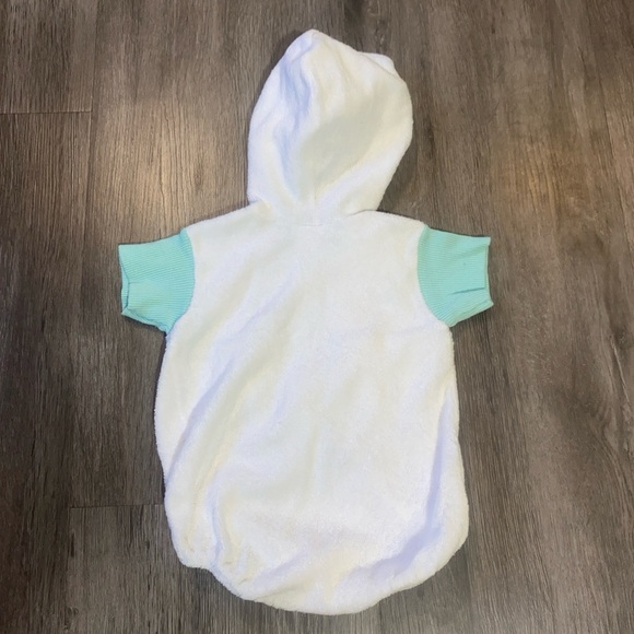 Collectible Vintage Baby Dior Hooded Terry Cloth Romper White Aqua Trim USA made - Picture 4 of 8